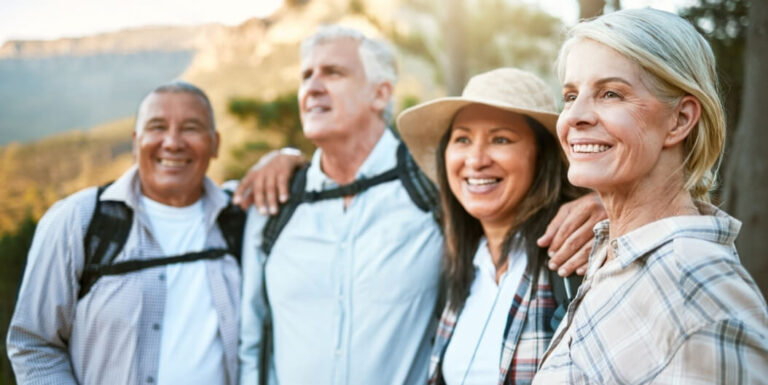 Group of Seniors on an Outdoor Hiking Trip at a Memory Care Facility